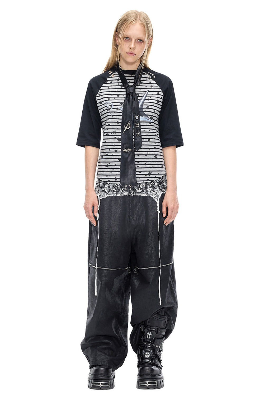 Electric Moon Rivet Striped Raglan T-shirt
