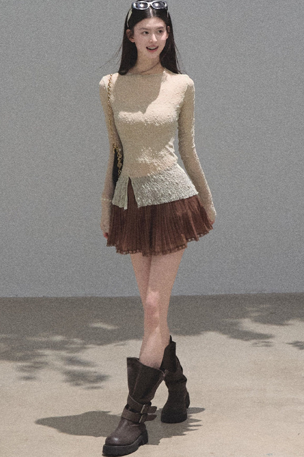 Silver Textured Knit Lace Top