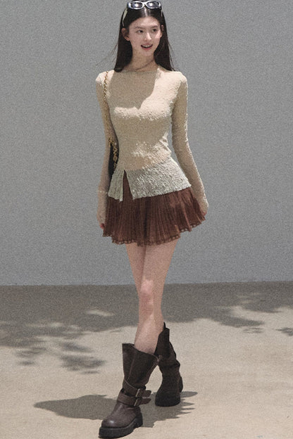 Silver Textured Knit Lace Top