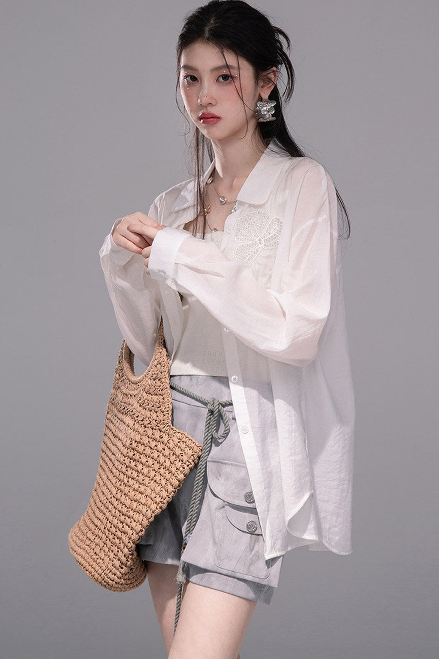 Translucent Silk Embroidered Blouse