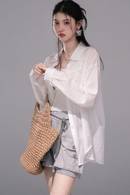Translucent Silk Embroidered Blouse