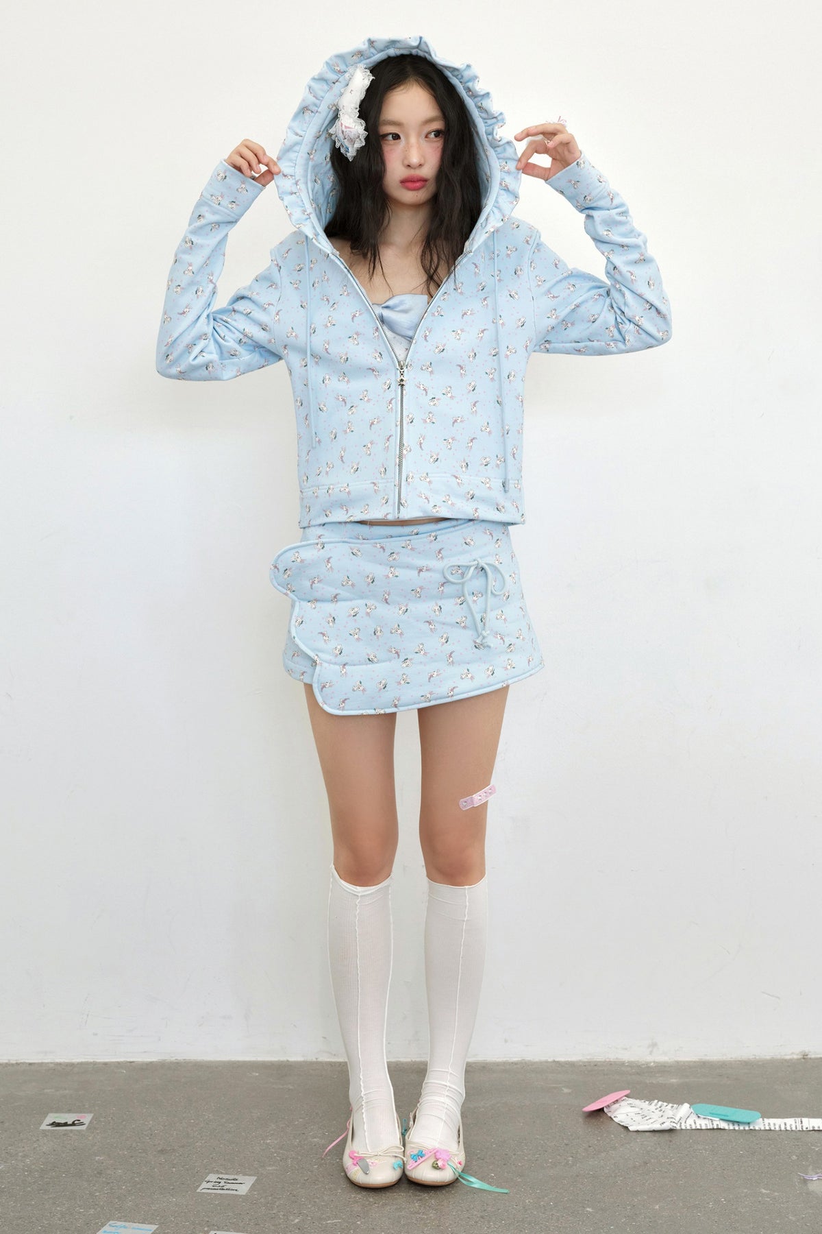 Blue 3D Wing Print A-Line Skirt