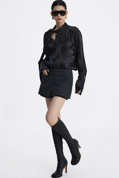 Pleated Tie Neck Shirt