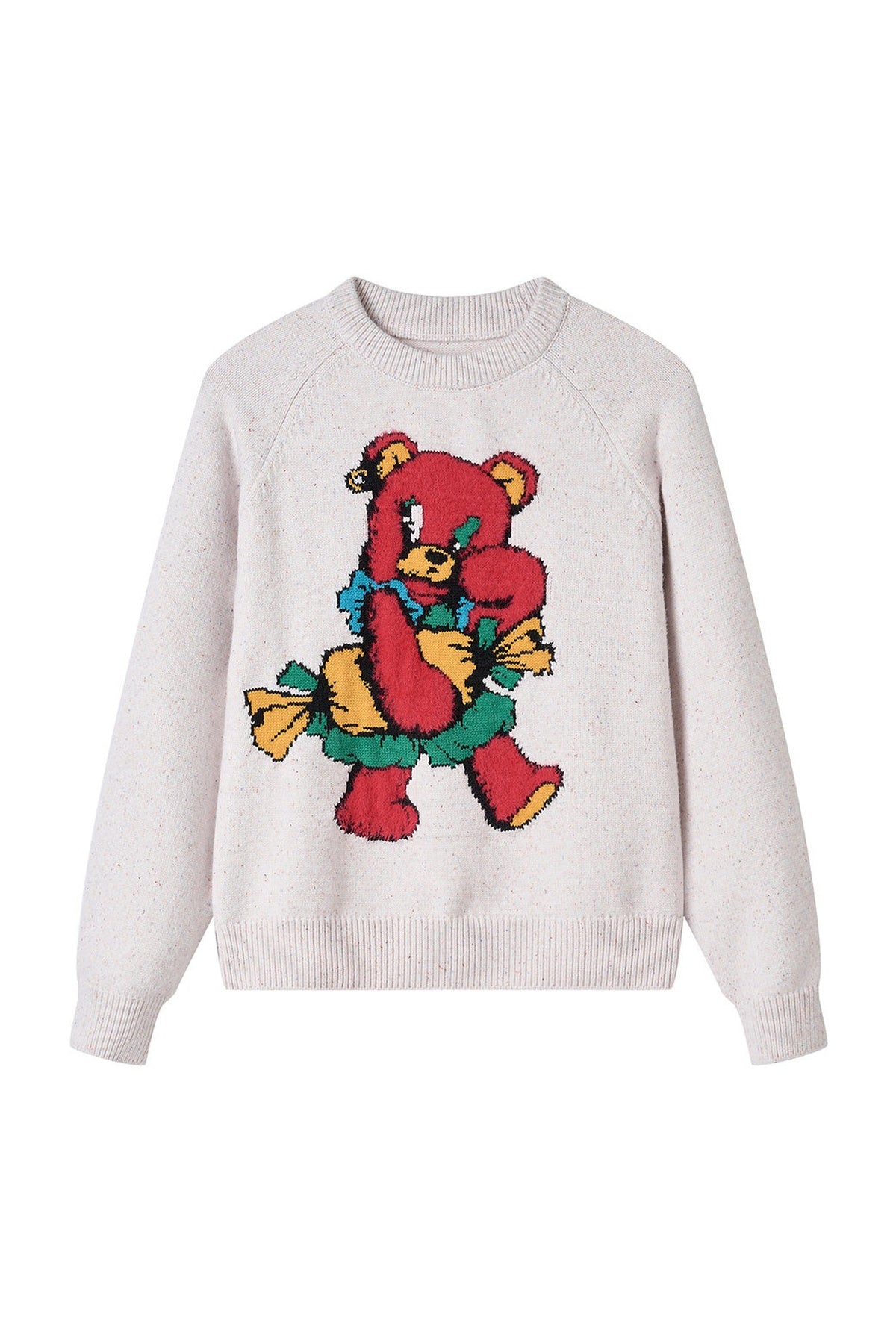 Red Cartoon Bear Raglan Pullover Sweater