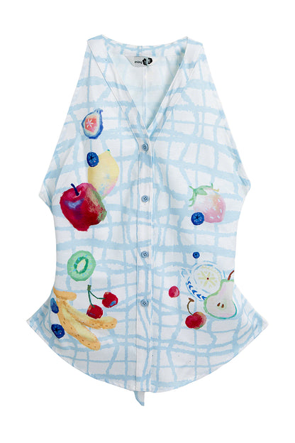Fruit Print Halter Top and Skirt Set-Up