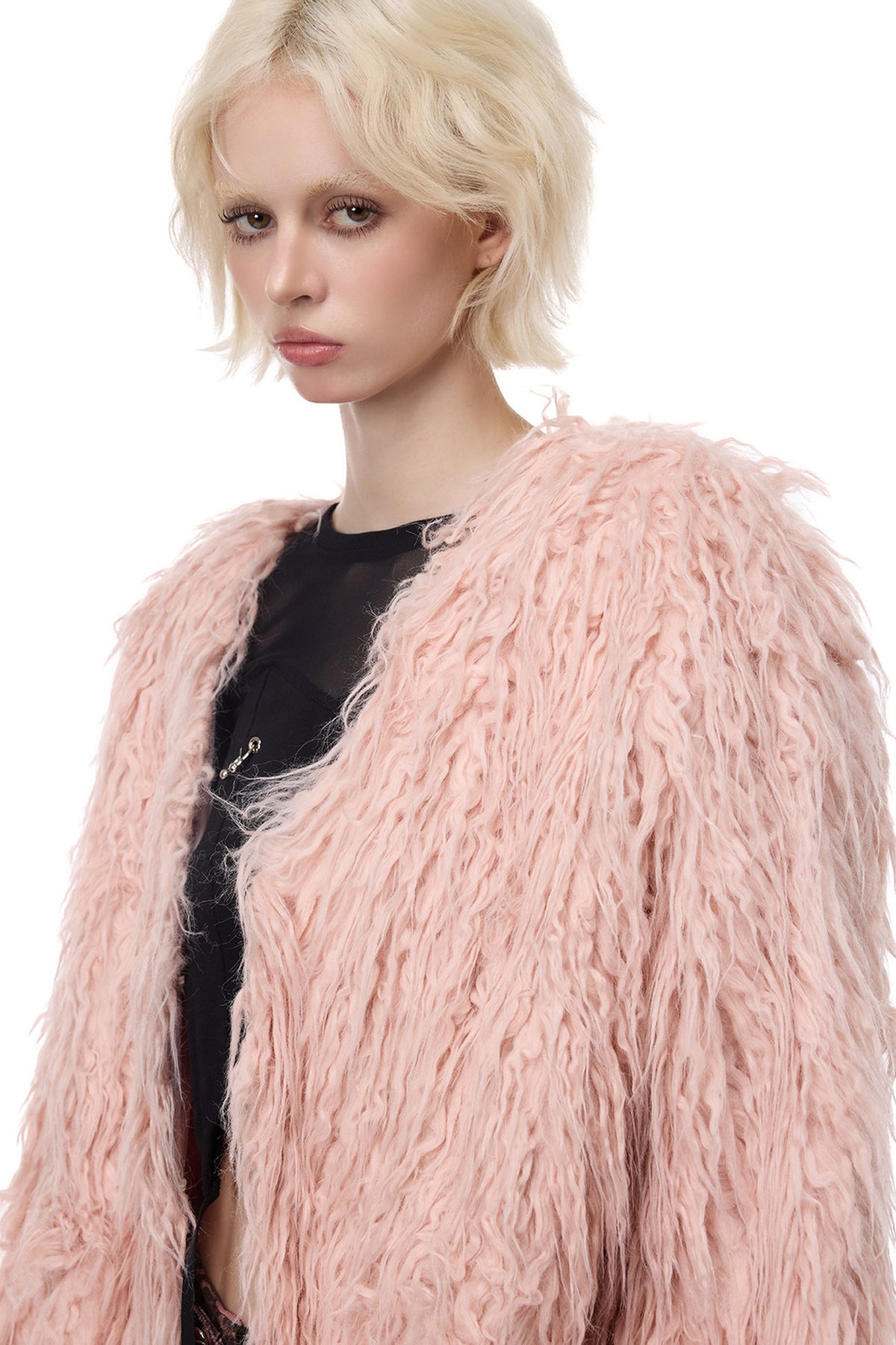 V-Neck Shaggy Contour Fur Jacket