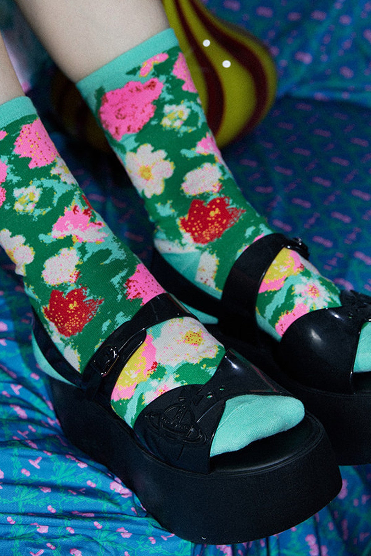 Pixel Floral Cotton Socks