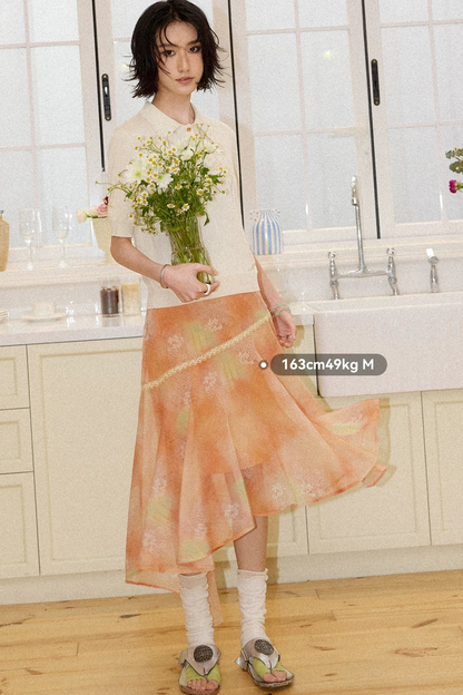 Irregular Lace Trim Chiffon Skirt