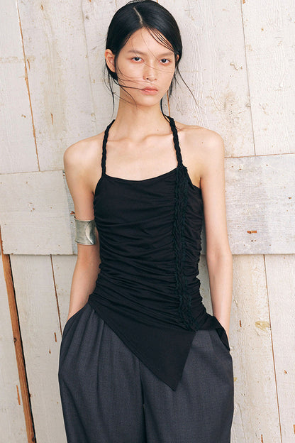 Side Ruched Braided Halter Top
