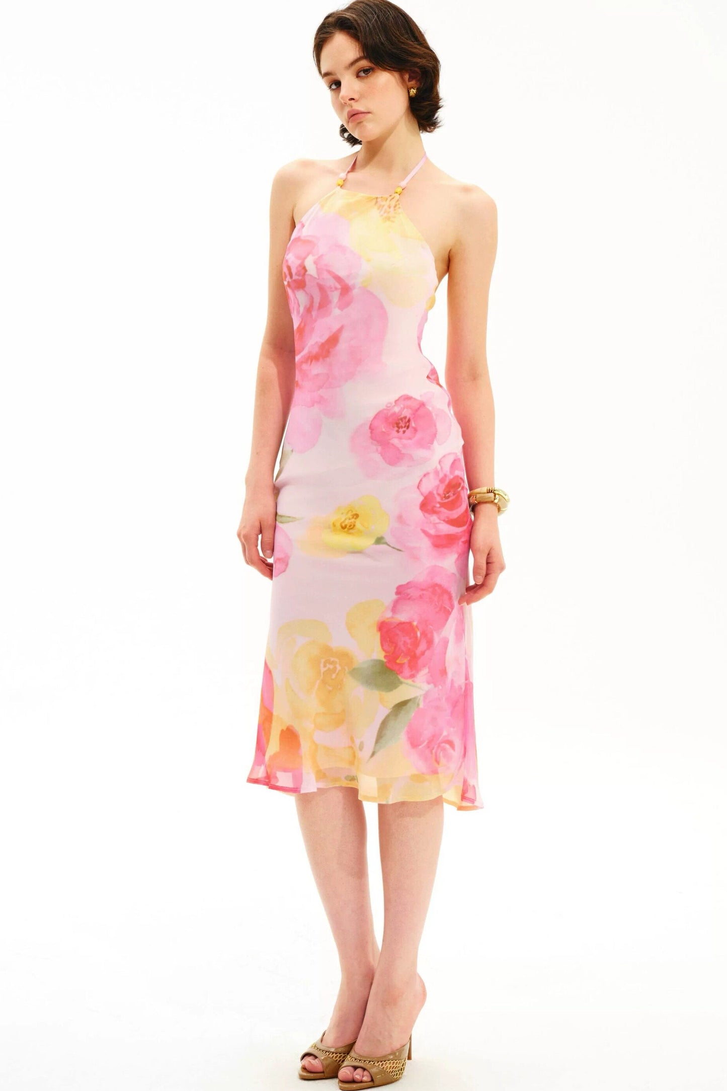 Watercolor Floral Halter Maxi Dress