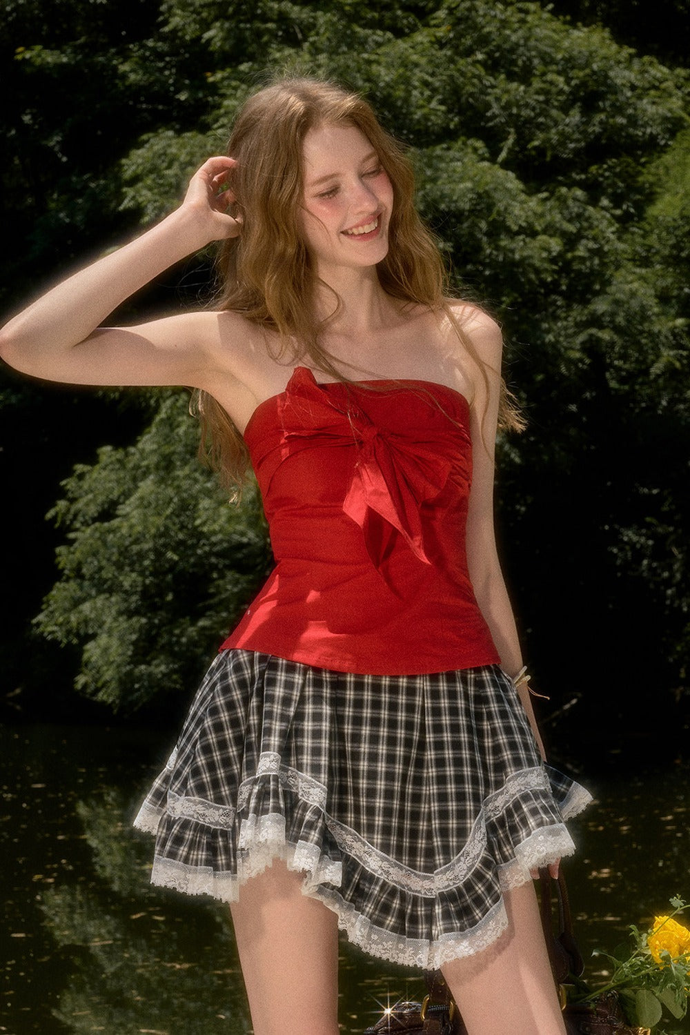 White Plaid Lace Skirt