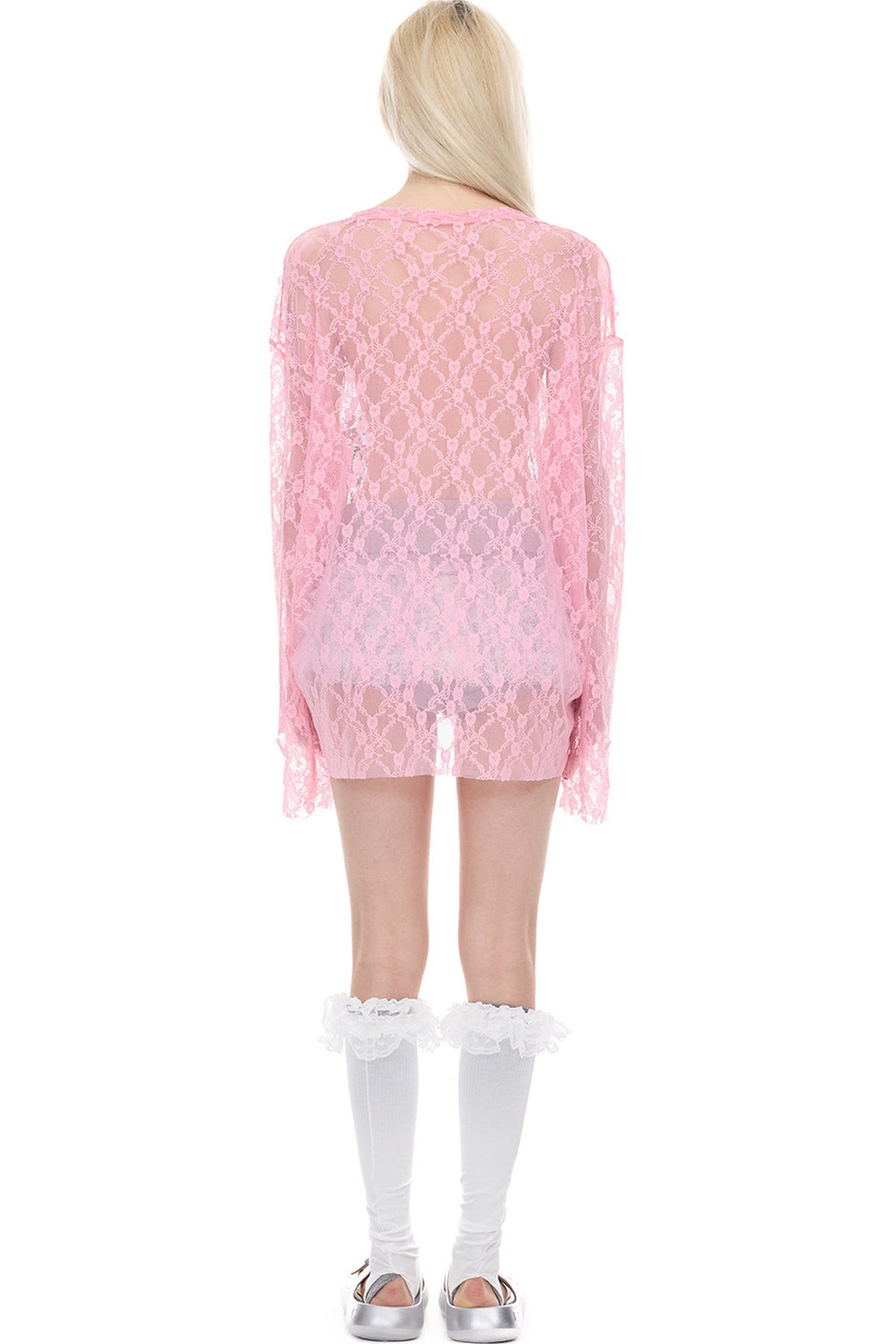 Loose Ripped Lace Cat Print Tee