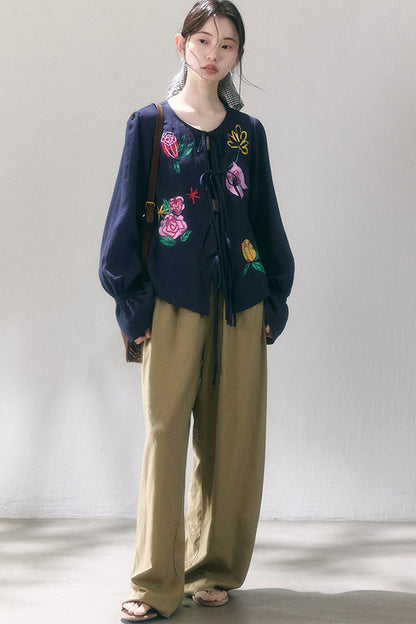 Linen Blend Air Wide-Leg Trousers