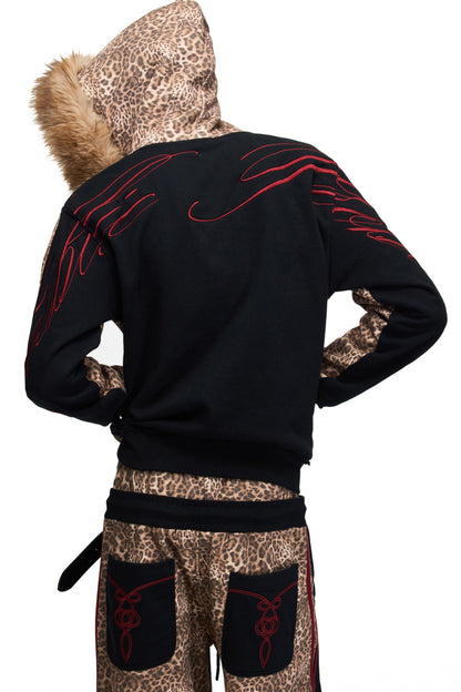 Leopard Print Zip-Up Hooded Jacket