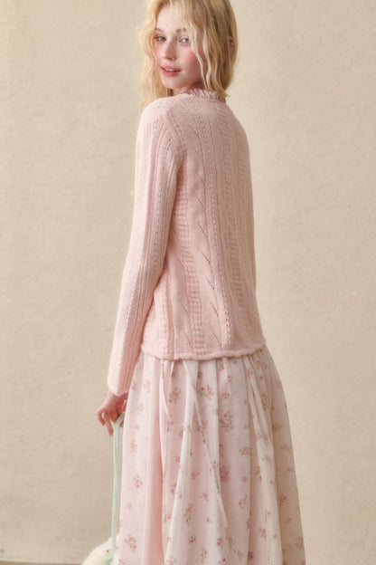 Soft Wool Ribbon Knit Cardigan