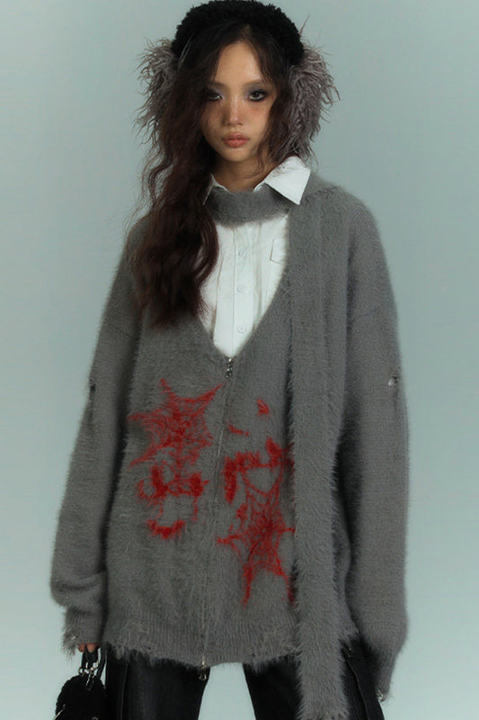 Loose Faux Mink Zipper Sweater Cardigan