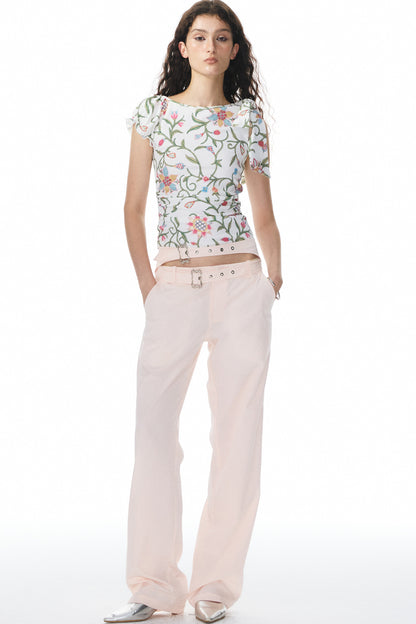 Asymmetrical Floral Ribbon Top