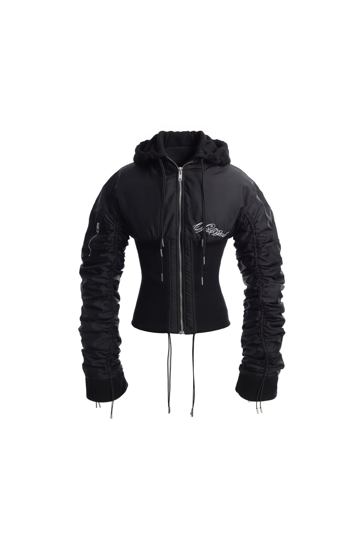 Ribbed Detachable Hood Tassel Jacket