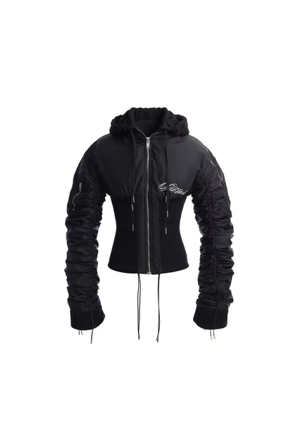 Ribbed Detachable Hood Tassel Jacket