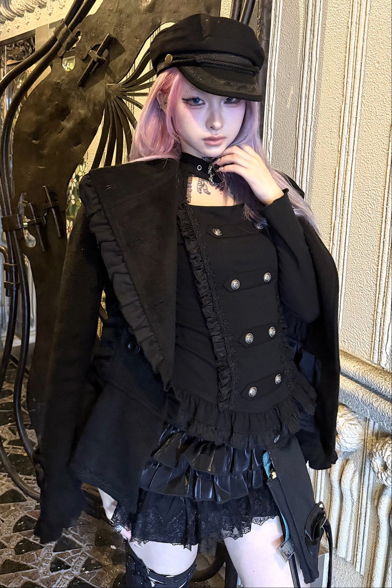 Detachable Bow Woolen Coat and Dress Set