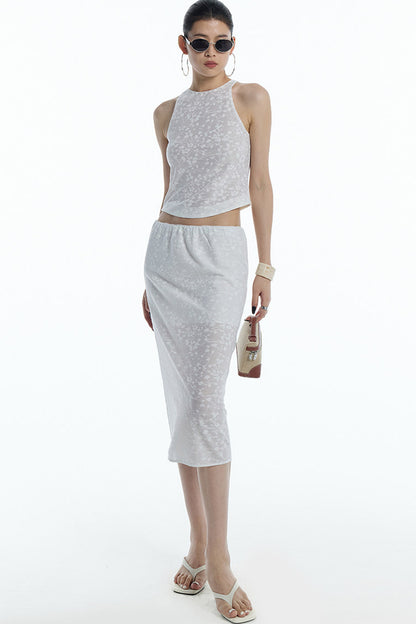 Lace Jacquard Tank Top and Skirt Set-Up