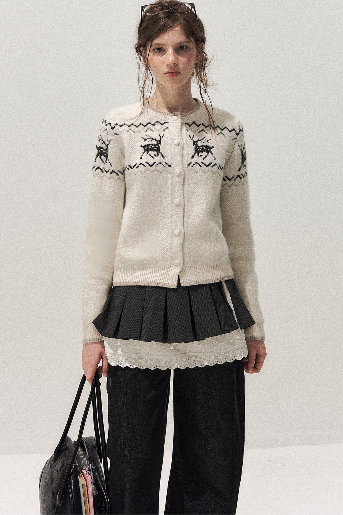 Deer Fair Isle Knit Cardigan