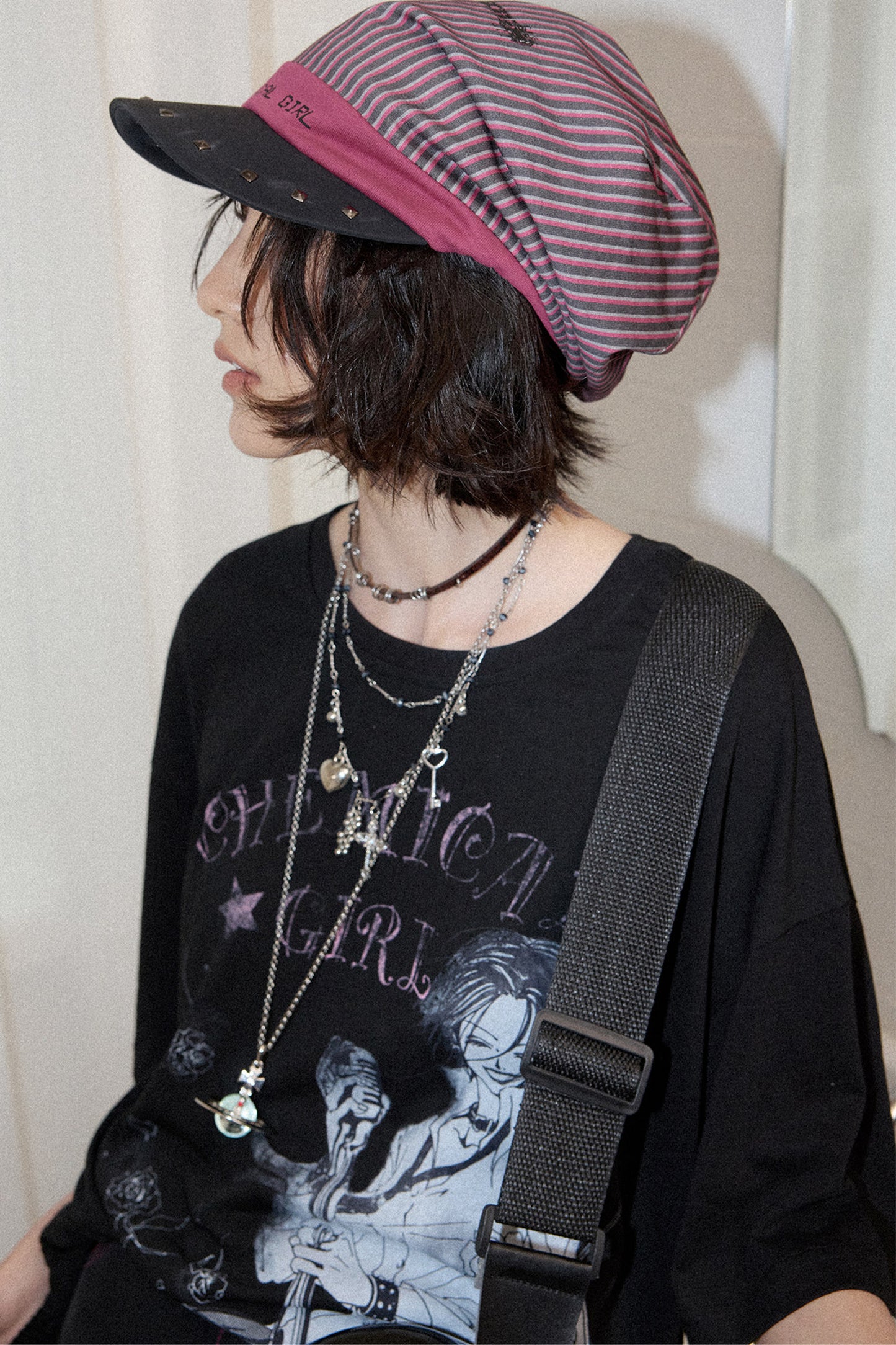 Color-Blocked Pinstripe Beanie Cap