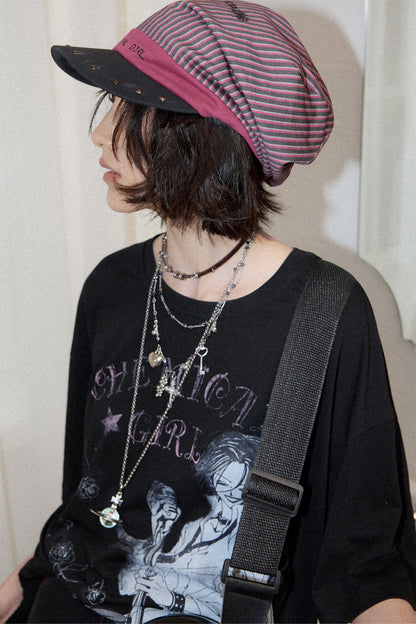 Color-Blocked Pinstripe Beanie Cap
