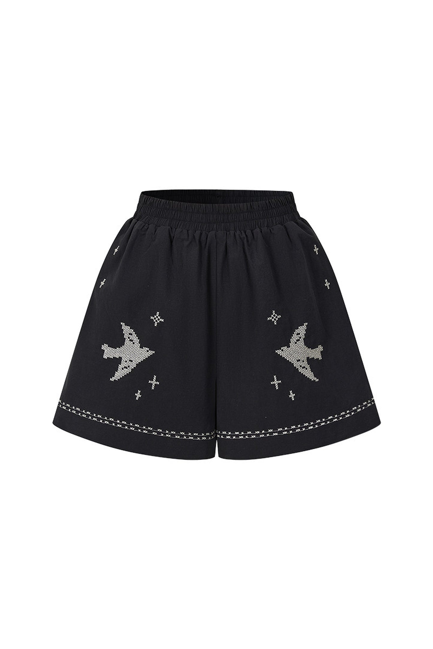 Bird Embroidered Cotton Linen Cardigan And Shorts Set-Up