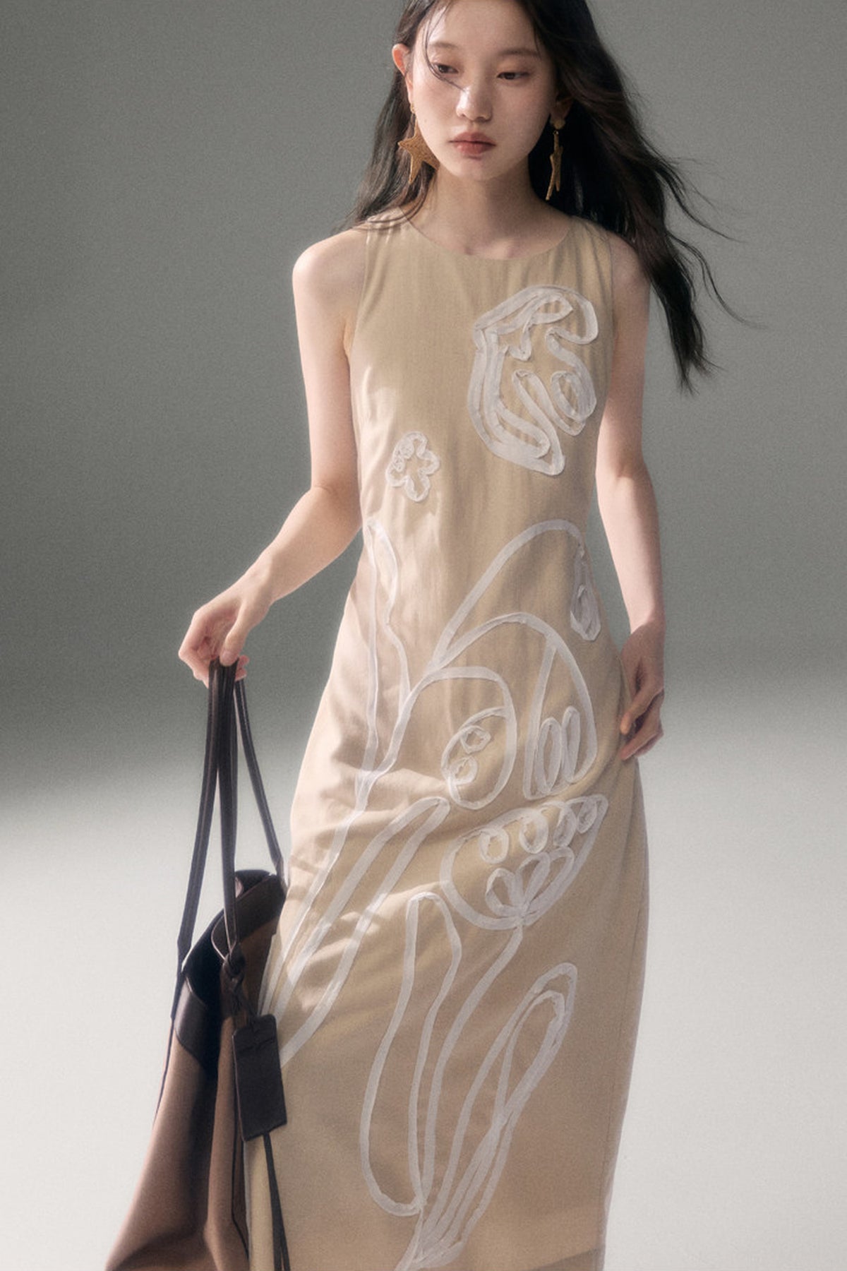 3D Floral Bird Tencel Dress