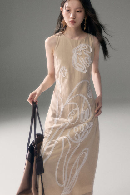 3D Floral Bird Tencel Dress