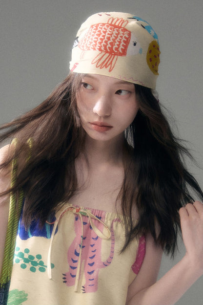 Hand-Painted Fruit Vegetable Print Triangle Headscarf