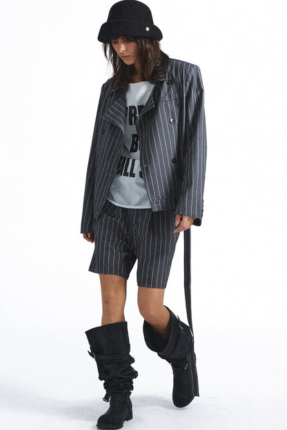 Striped Double-Breasted Blazer and Shorts Set-Up
