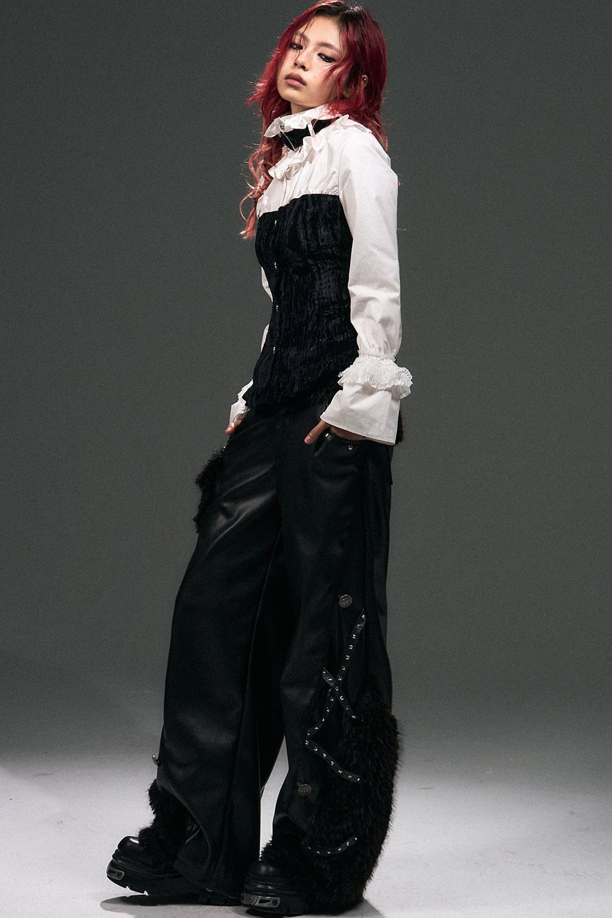Retro Punk Velvet Bell Sleeve Shirt