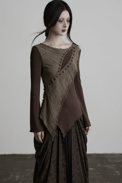 Asymmetrical Eye Embroidery Knit Top