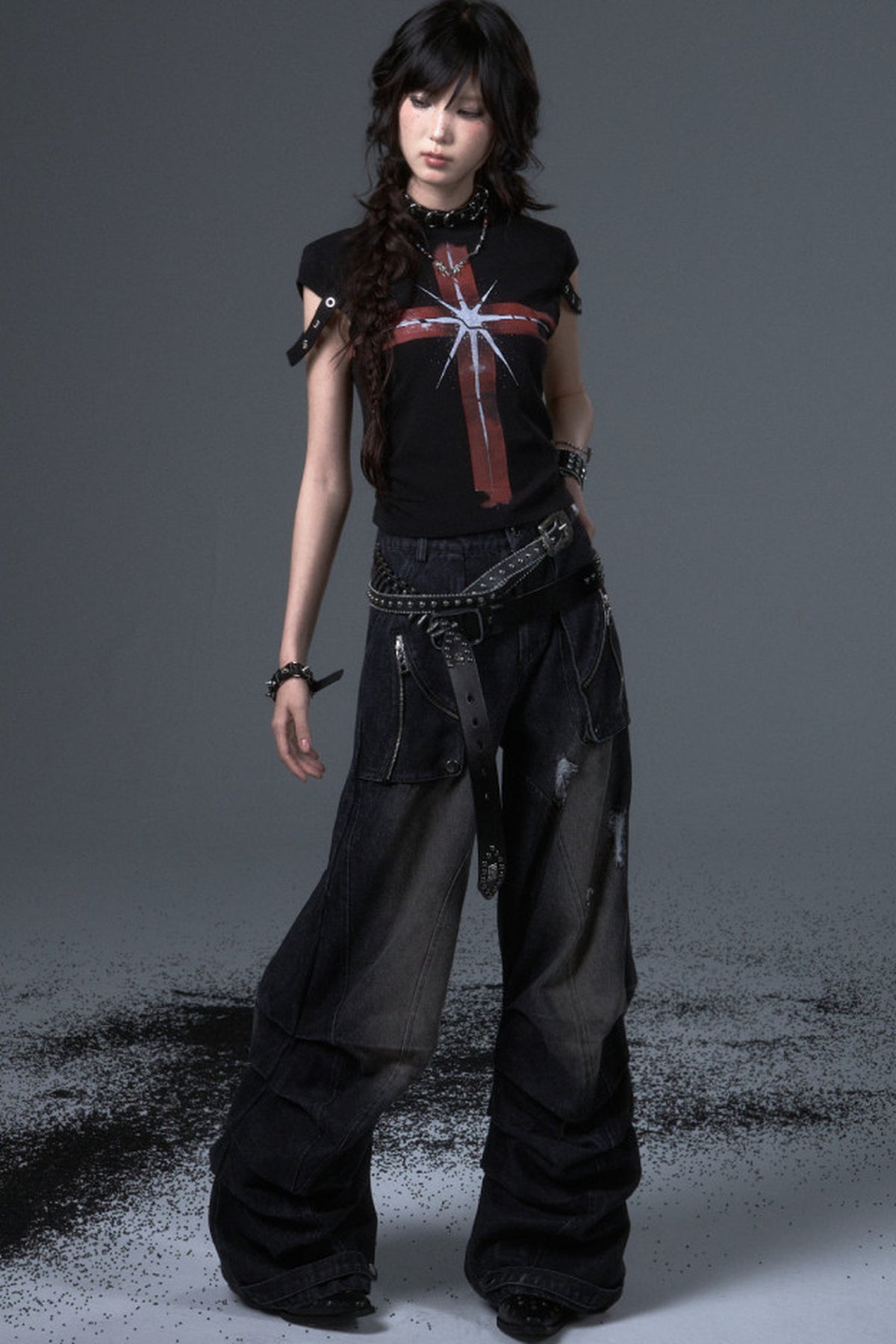 Wide Leg Washed Scimitar Jeans