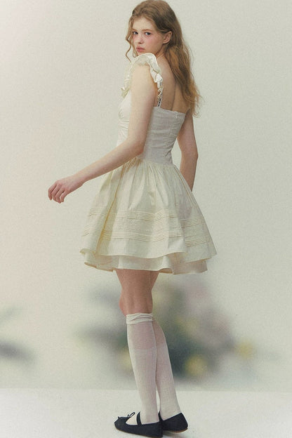 Sunset Patchwork Flutter-Sleeve Dress