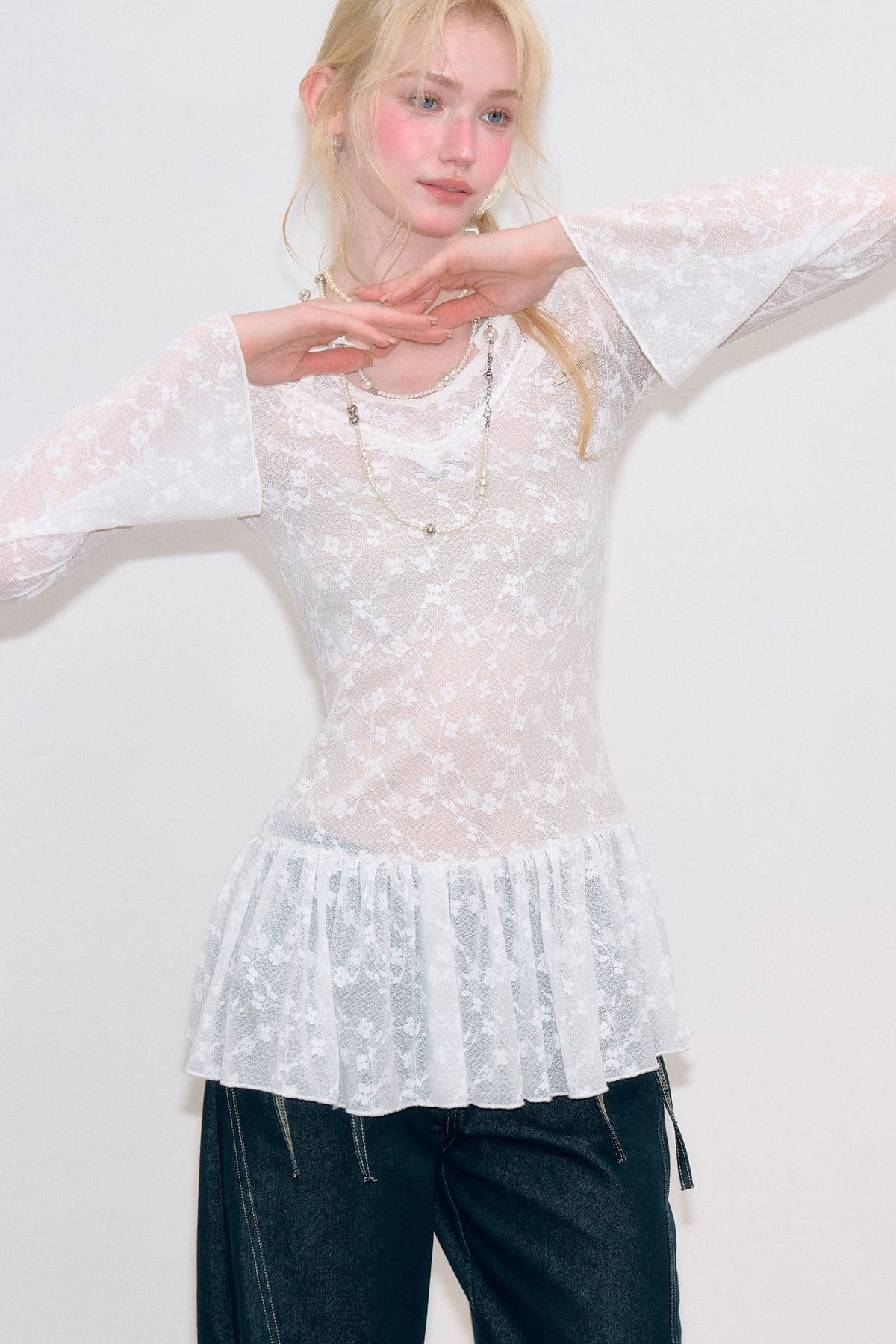 White Lace Halter Bell Sleeve Dress
