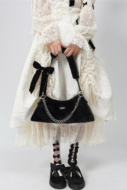 Solid Color Fur Underarm Crossbody Shoulder Bag