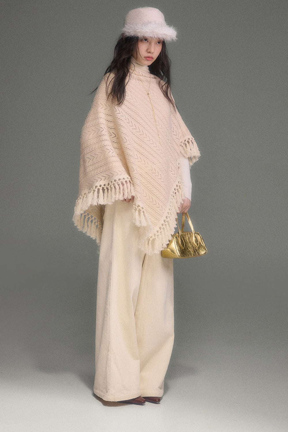 Tassel Knit Cape and Dress Set-Up
