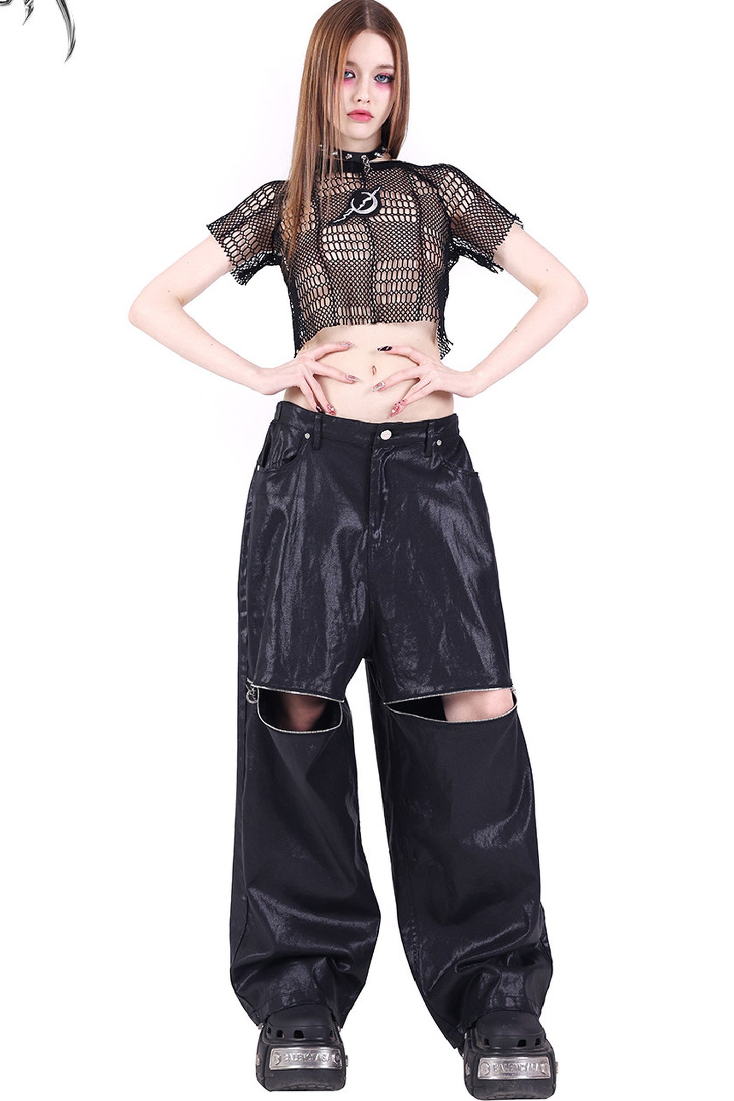 Geometric Mesh Rock Crop T-Shirt