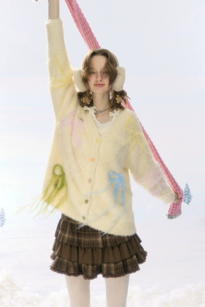 Thick Soft Knit Bow Cardigan