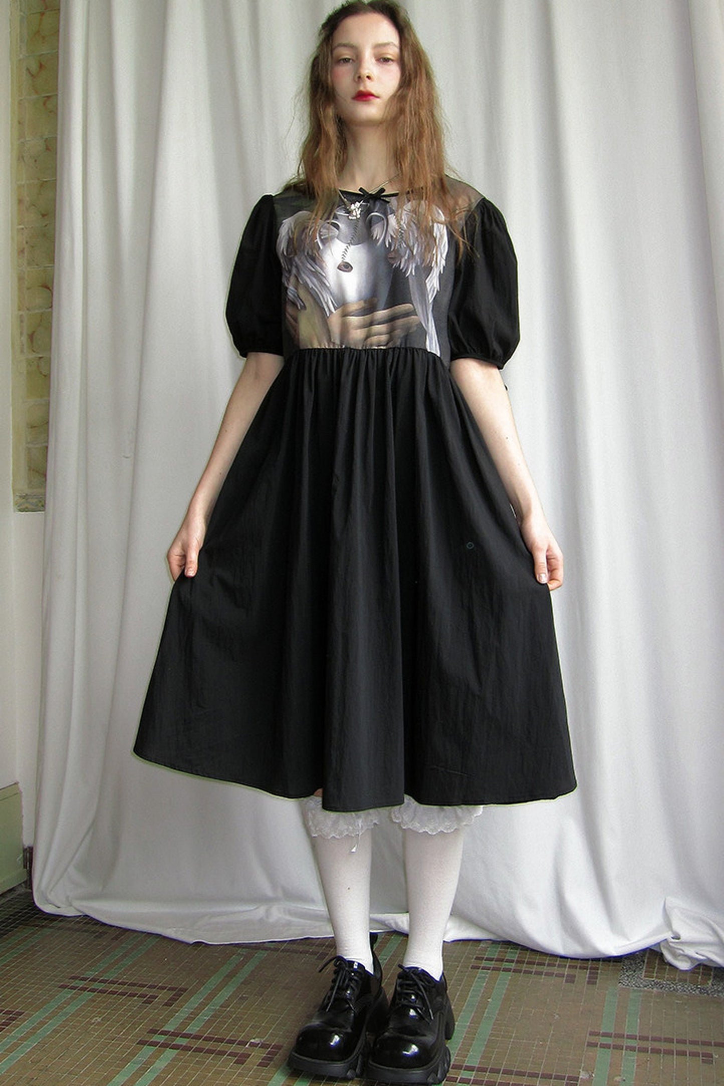 Tempera Oil Painting Print Short-Sleeved Dress