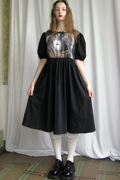 Tempera Oil Painting Print Short-Sleeved Dress