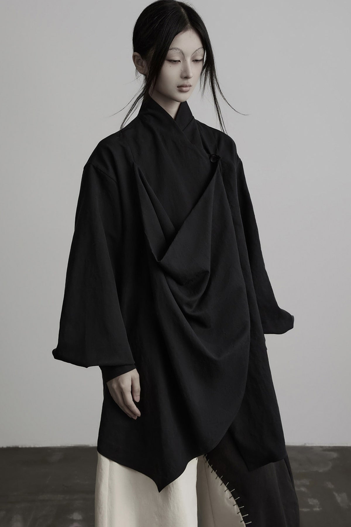 Dark New Chinese Style Draped Pleated Shirt