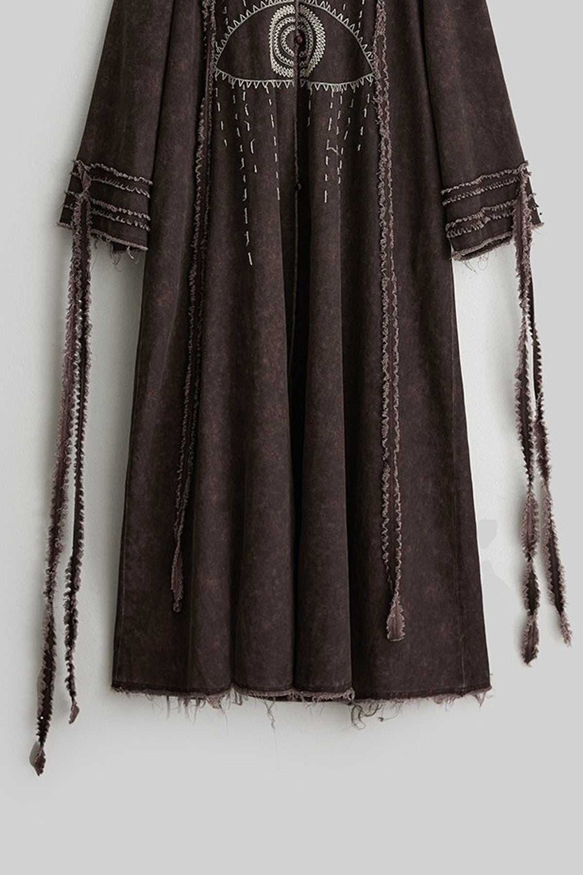 Red-Brown Quilted Embroidered Long Hooded Trench Coat