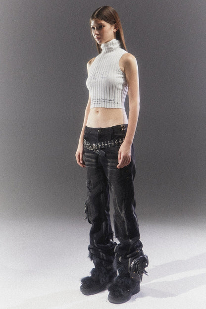 Rhinestone High-Neck Sleeveless Top