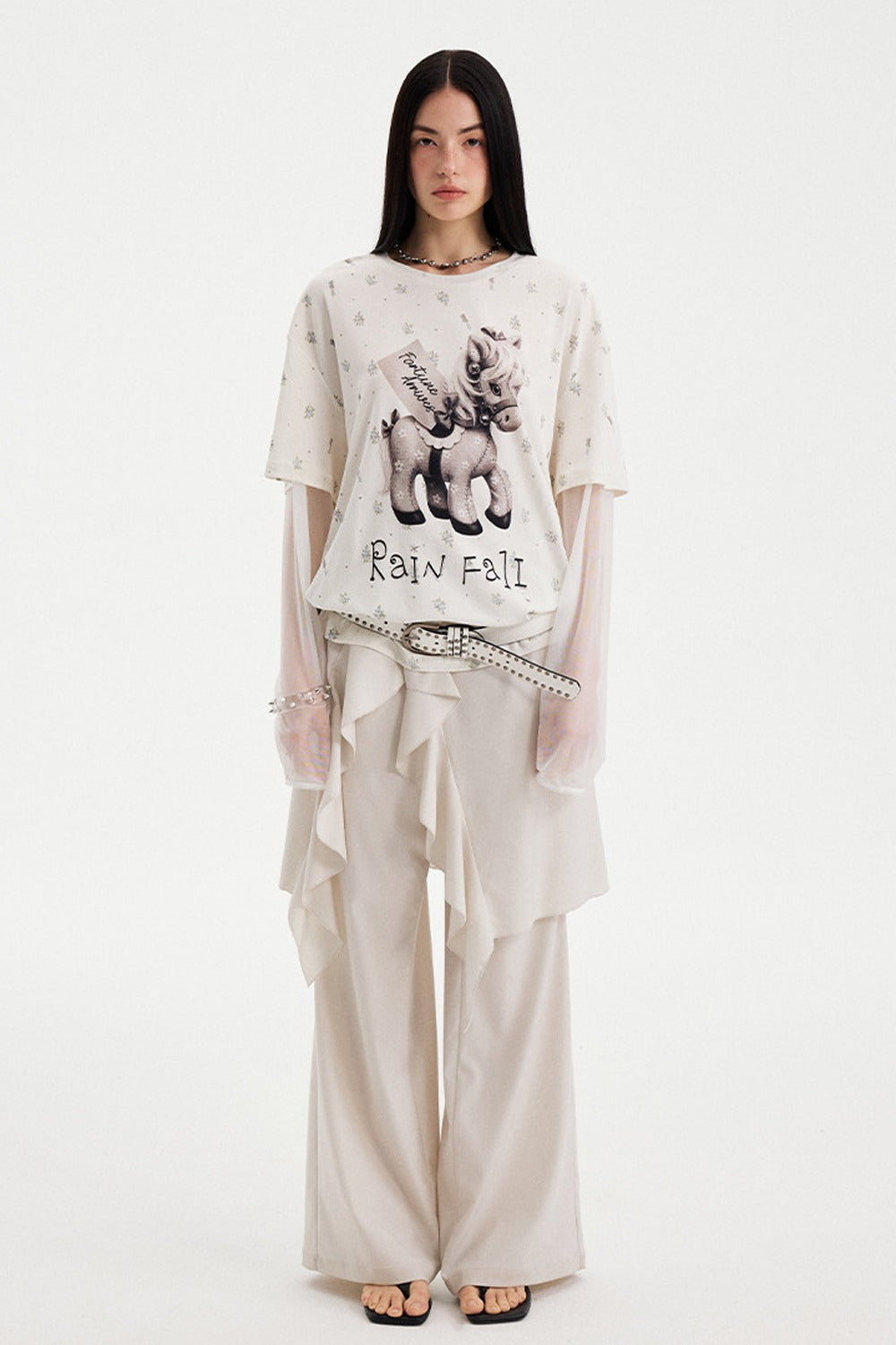 Floral Print Pony Layered Blouse