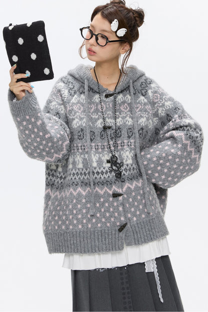 Fair Isle Duffle Button Cardigan