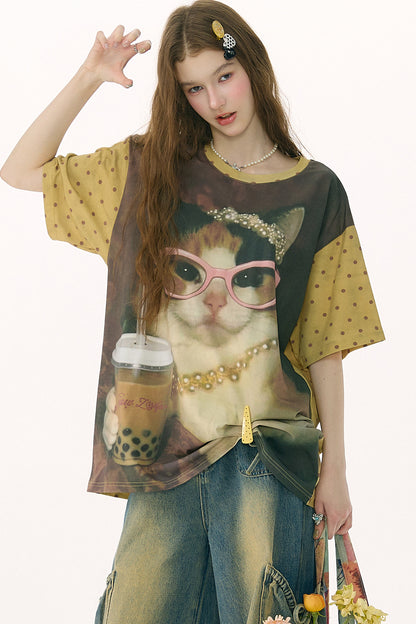 Cat Print Loose T-Shirt